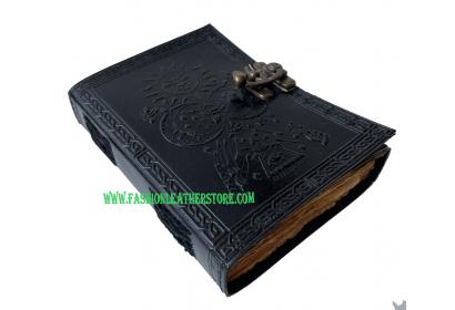 black celtic sun and moon deckle edge paper cheap classic vintage leather journal book of shadows blank diary 