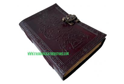 Brown celtic sun and moon deckle edge paper cheap classic vintage leather journal book of shadows brown blank diary 