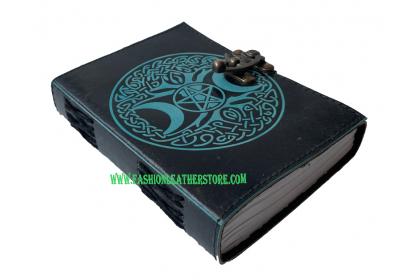 Vintage Leather Journal Celtic Triple Moon tree of life handmade cotton Paper 7x5 For Unisex Notebook Diary vintage journal
