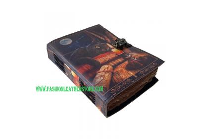 Book Of Shadows Leather Journal - Leather Cat Print Journal