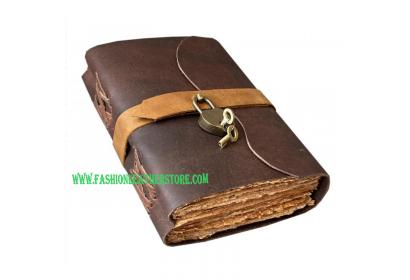 Vintage Brown Soft Leather Bound Lock Key Leather  Journal