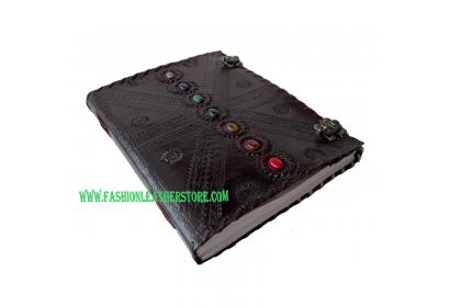 embossed seven chakra handmade leather journal