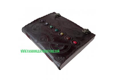 embossed seven stone handmade leather journal