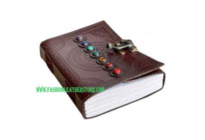 seven stone leather journal  handmade embossed