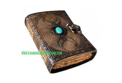 triple moon with turquoise stone leather journal