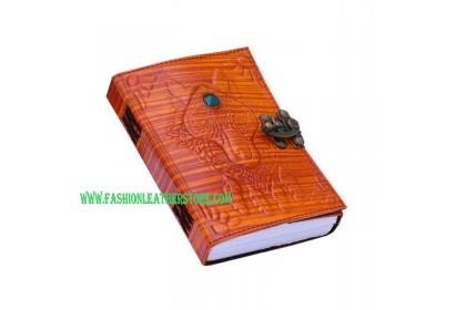 Wolf Embossed With Stone Handmade Antique Leather Journal