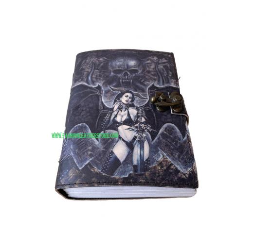 Blank Spell Book Of Shadows Journal With Lock Clasp Vintage Handmade Leather Skull Print Witchcraft Supply Vintage Paper Diary