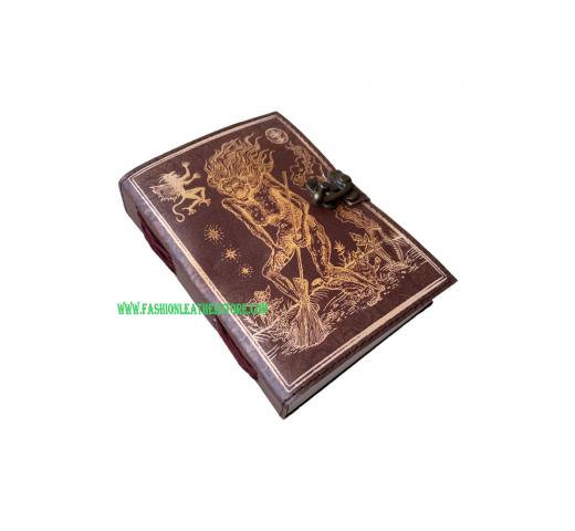 Vintage Handmade Leather Old Women Print Blank Spell Book Of Shadows Journal With Lock Clasp Witchcraft Supply Vintage Paper