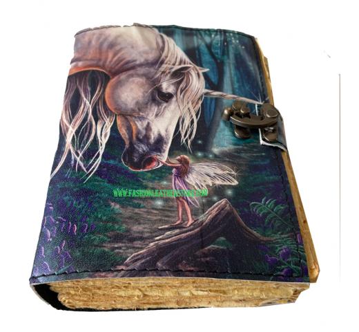 Handmade horse Print Design Vintage deckle Paper Leather Printed Journal Notebook journals For Men And Women Craft Unlined