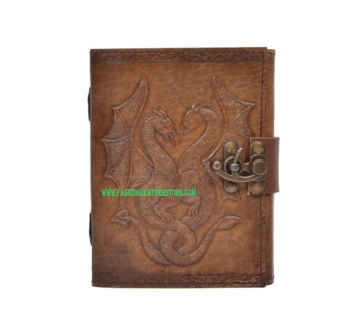 New Vintage Handmade Double Dragon Embossed Vintages Blank Paper Notebook Leather Journal Diary