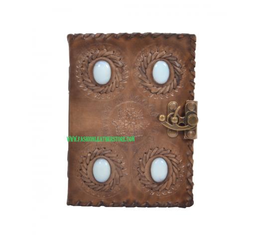 New Vintage Genuine Leather Journal Beautiful 4 Stone Embossed Leather Journal Notebook