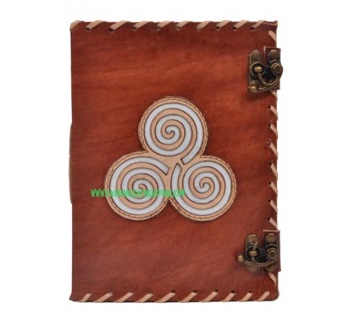 Handmade Genuine Vintage Leather Journal Celtic Triskele Embroidery Design Blank Unlined Paper Leather Journal Notebook