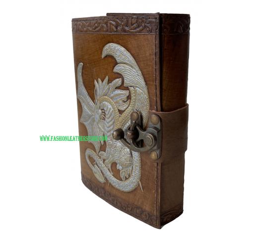 Antique Handmade Vintage Antique Design Dragon Embossed Leather Journal Notebook Charcoal Silver Golden Color Journals 7x5 Inches Notebook Deckle Edge Paper Old Look Poetry Book Ar