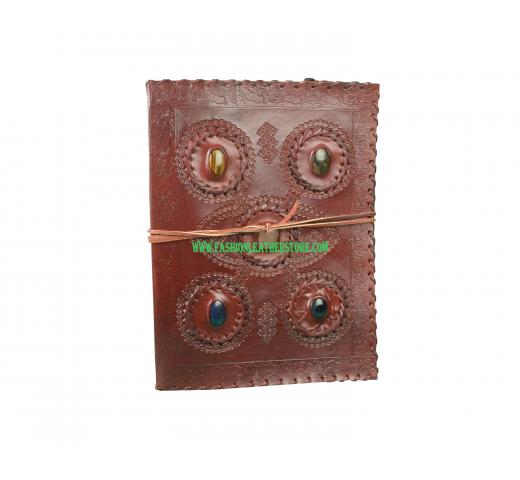 Celic Ancient Five Stones Handmade Writing Journal Big Leather Notebook Dairy Note Book Journal Beautiful Color stone Book