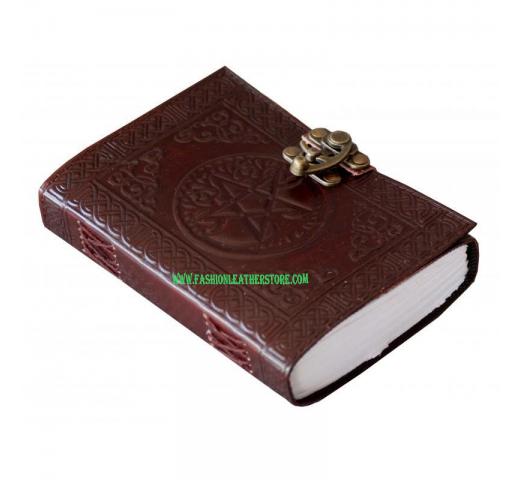 Leather Journal Embossed Celtic Pentagram Star Design Notebook