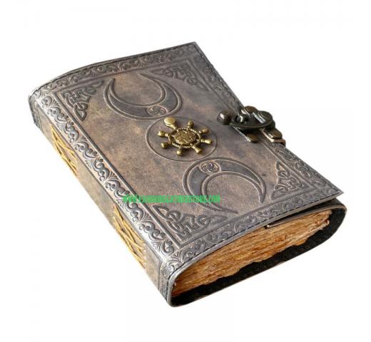 triple moon with center compass handmade leather journal