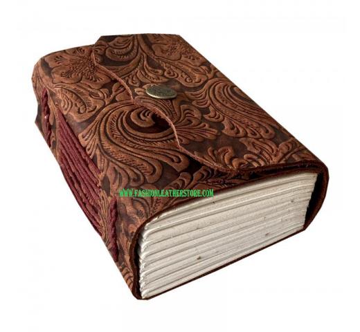 Antique Garden Flower Embossed Brown Leather Journal