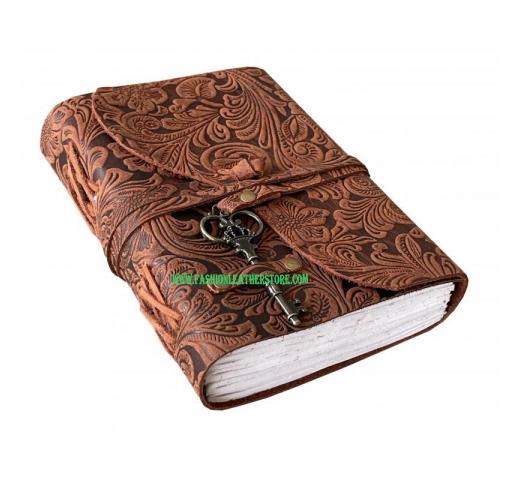 Antique Garden Flower Embossed Leather Journal