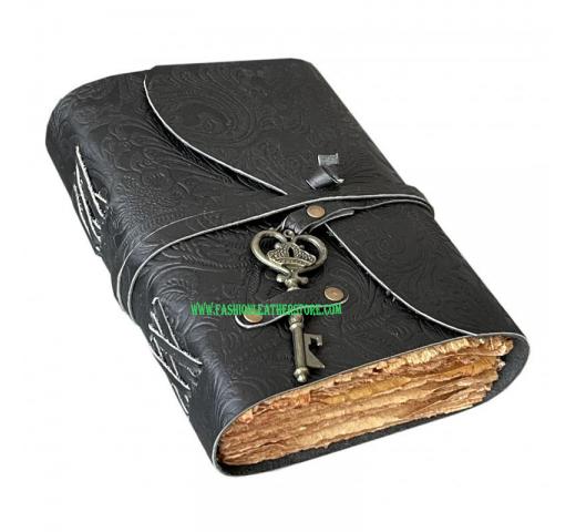 Antique Key With Garden Flower Embossed Leather Journal