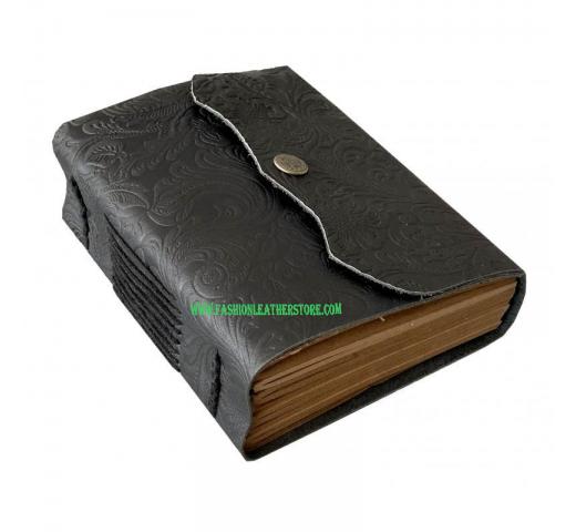 Antique Garden Flower Embossed Black Leather Journal
