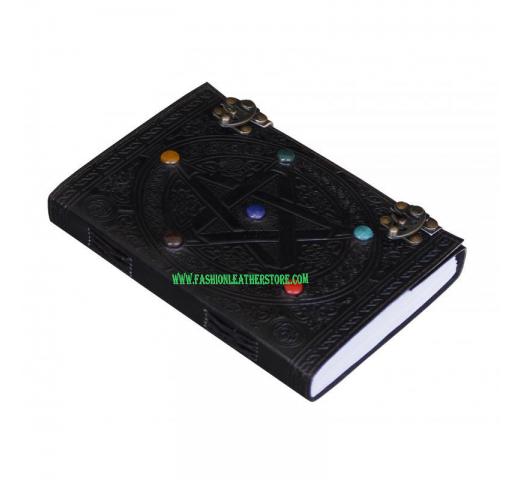 Embossed Pentagram Leather Journal With Stone