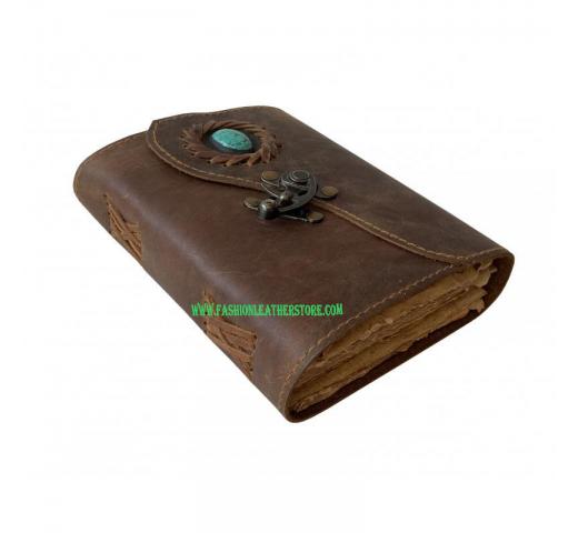 Handmade Vintage Leather Journal With Stone