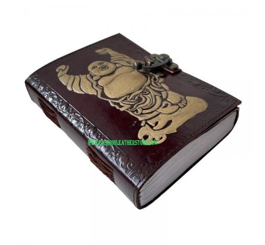 Handmade Leather Journal Grimoire Laughing Buddha Design