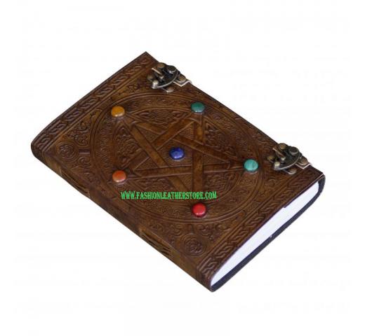 Handmade Pentagram Leather Journal, Large Celtic Embossed, Leather Journal With Lock, Grim