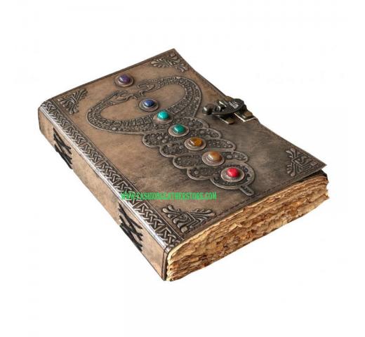  Double Snake With 7 Stone Antique Design Leather  Journal