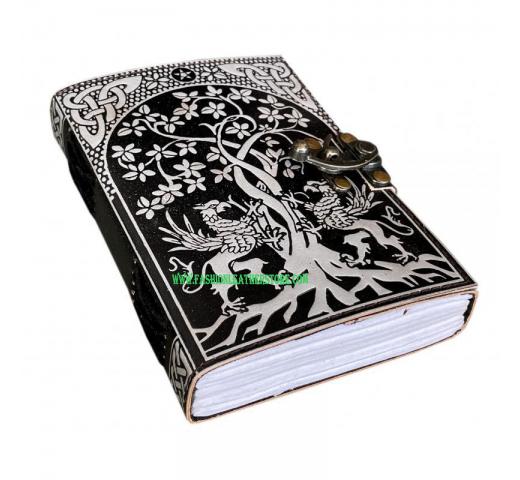Dragon Under Tree Of Life handmade embossed leather journal