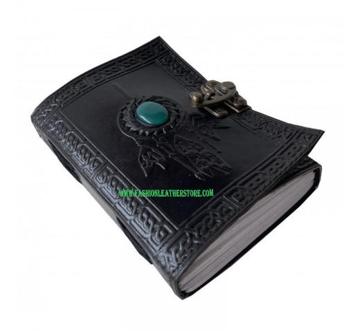  Celtic Dream Catcher Single Green Stone Leather Journal