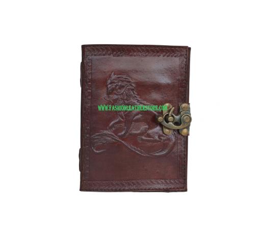 Handmade celtic dradon embossed leather journal diary with leather strap closure C-Lock