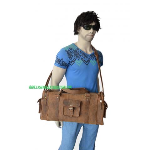 Men's Genuine Leather Travel duffle  Brown Crazy horse leather Weekend Bag