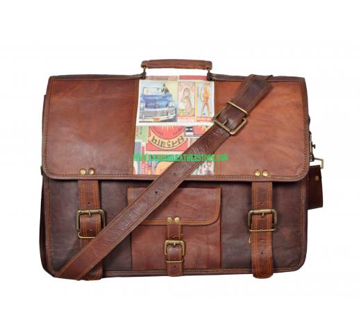 Real Goat Leather Padded Office Briefcase