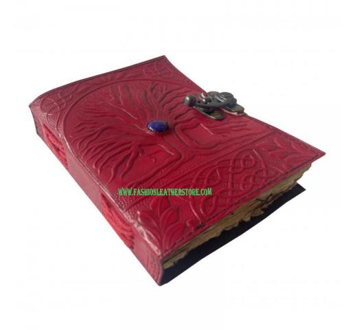 embossed tree of life handmade leather journal