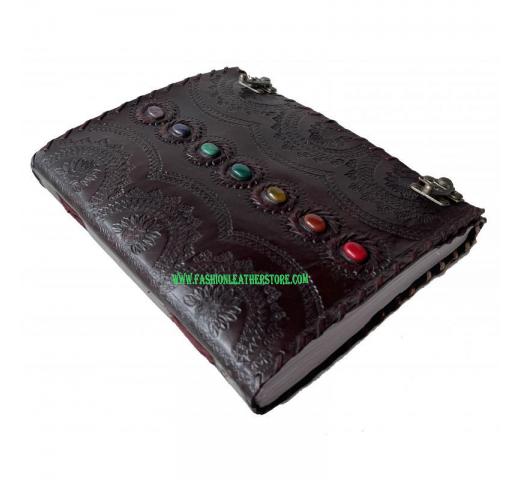 seven stone embossed handmade leather journal