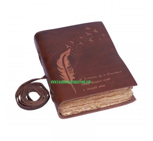 Feather Embossed Handmade Leather Journal