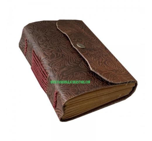 Antique Garden Flower Embossed Brown Leather Journal