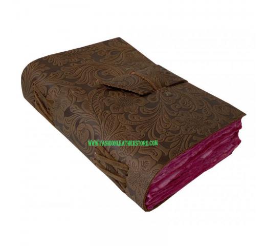 Handmade Bound Leather Journal Garden Flower