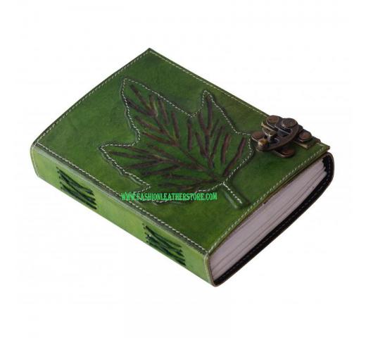Handmade Antique Leather Journal Leaf Design