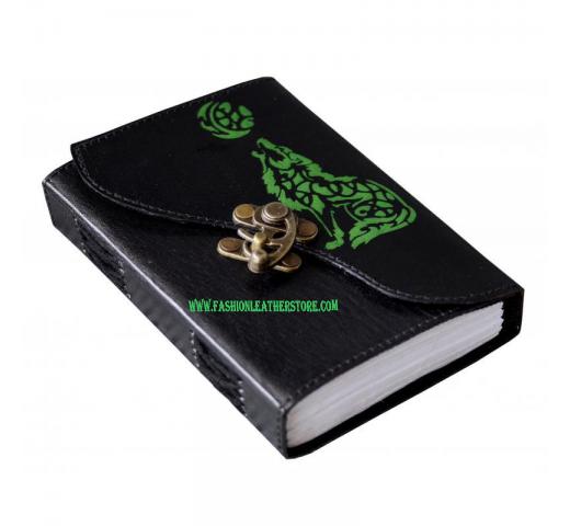 Howl Wolf Design Leather Journal Handmade Notebook Double Color Design Embossed