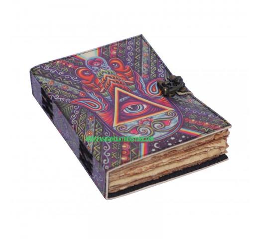 Handmade Leather Printed Journal Hamsa Hand With Eye Design