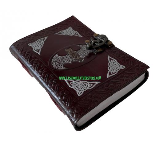 Bat Embossed Double Color Notebook With Tobacco Color Leather Journal
