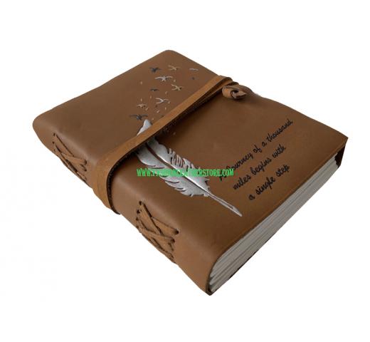 Handmade Soft Leather Leather Vintage Feathered Embossed Spell Book Leather Journal