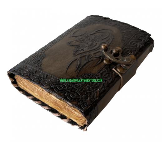 Wolf handmade wholesaler Celtic custom design personalize vintage leathers journal goddess of women snack journal Hardcover Diary book 2022 planner book of shadows