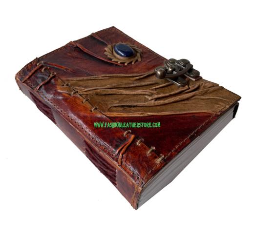 Handmade Genuine Leather Antique Shape Single Eye Stone Leather Journal