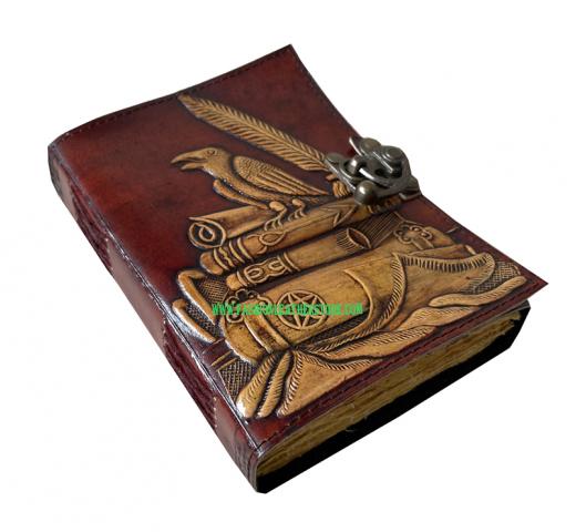 Antique Handmade Deckle Edge Paper Crow Celtic yellow With Brown Embossed Vintage Leather Journal 240 Sketchbook Book of Charmed Spell