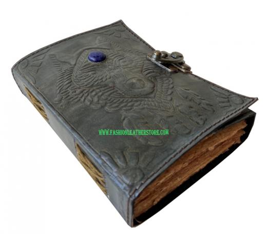  Embossed Wolf Face With Stone Leather Journal