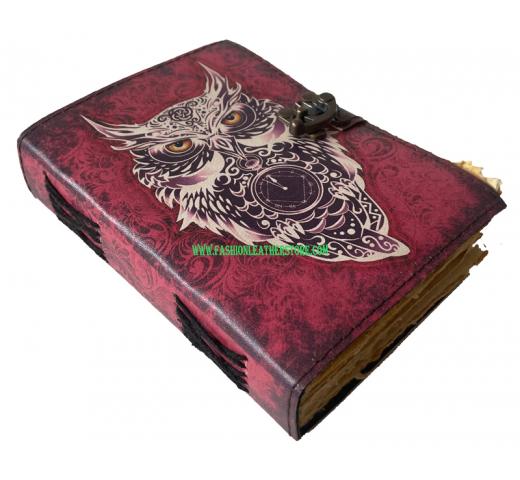 LEATHER JOURNAL OWL PRINTED BOOK OF SHADOWS WITCH CRAFT JOURNAL LEATHER GRIMOIRE MAGICAL B