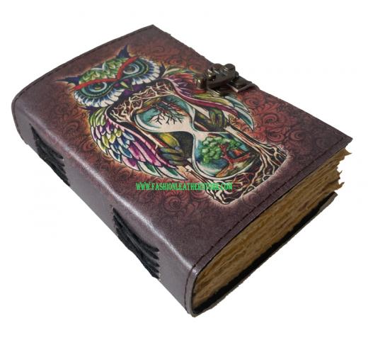 HANDMADE LEATHER JOURNAL OWL PRINTED BOOK OF SHADOWS WITCH CRAFT JOURNAL LEATHER GRIMOIRE 